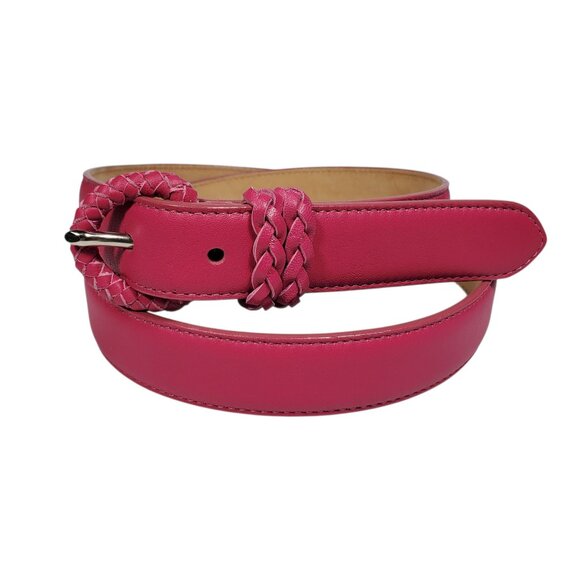 Talbots Hot Pink Smooth Leather Belt Women's M Braided-Trim Made Italy - Picture 1 of 7